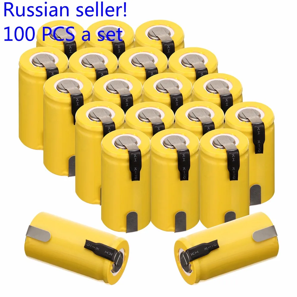 Российский продавец! 100 шт Sub C SC 1,2 в 1300 мАч Ni-Cd NiCd аккумуляторная батарея 4,25*2,2 см