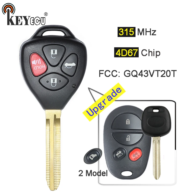 KEYECU 315 МГц 4D67 чип GQ43VT20T Модернизированный Чехол книжка с откидной крышкой 4 кнопки
