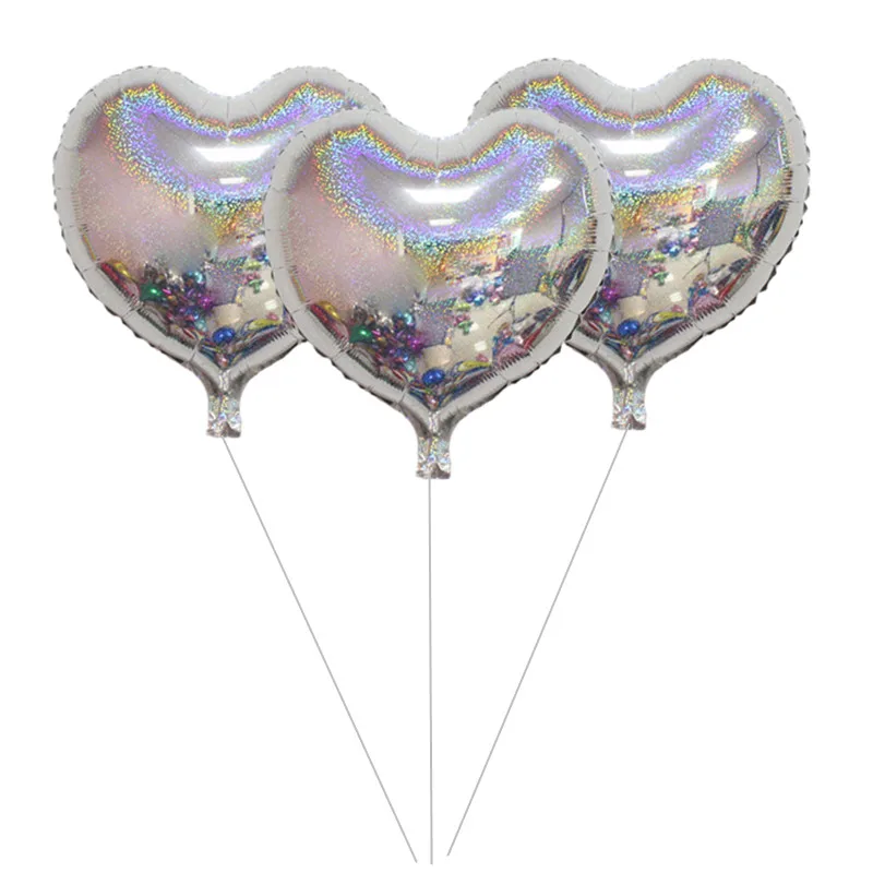 laser silver heart 3 шт. 18 дюймов Лазерная жемчужина розовая любовь, сердце, звезды фольга гелиевые шары в форме сердца свадьба С Днем Рождения Декор Globos Balon поставки - Цвет: laser silver heart