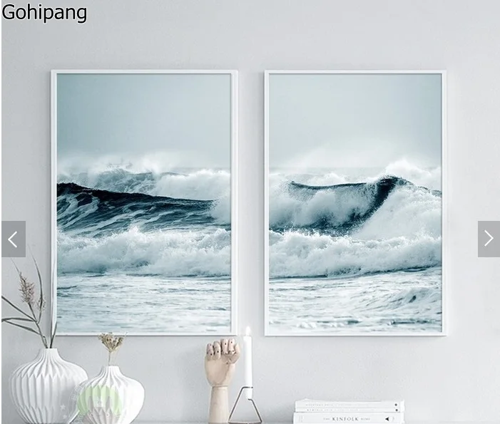 

Two blue sea water sea waves waves sound Nordic frameless painting wall art home decoration