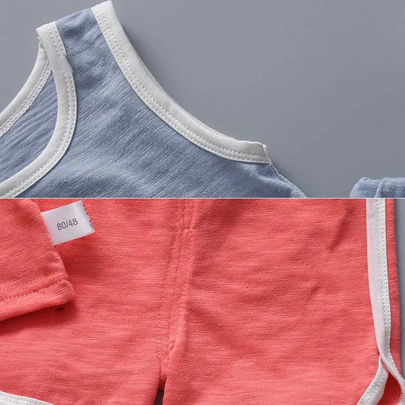 Хлопковый комплект одежды унисекс жилет без рукавов с буквенным принтом + шорты