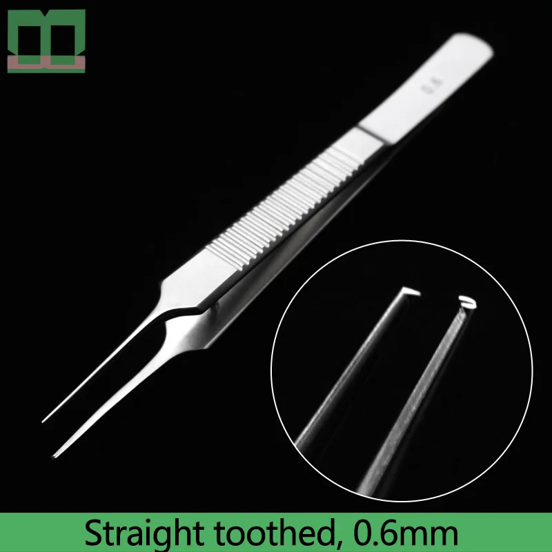 Медицинские пинцеты микроскопическая нержавеющая сталь tweezers 0,4 мм 0,6 хирургические инструменты Пластиковые и эстетической хирургии тонкие щипцы - Цвет: Черно-серебристый
