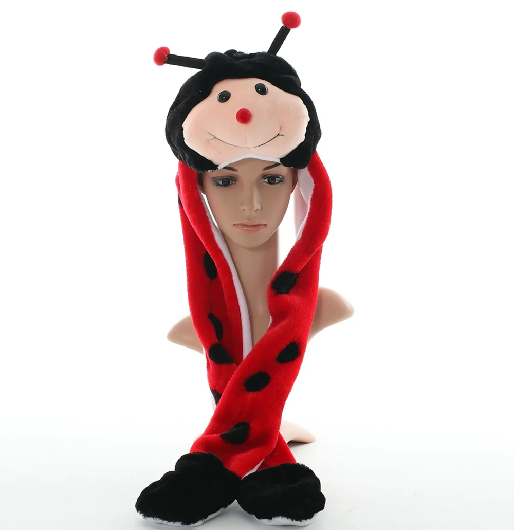 Ladybug Douchow/Новая модная милая плюшевая белая панда, шапка в виде животного с рукавицы-лапы для взрослых, подростков, детей, мальчиков, девочек, зимние шапочки - Цвет: Ladybug