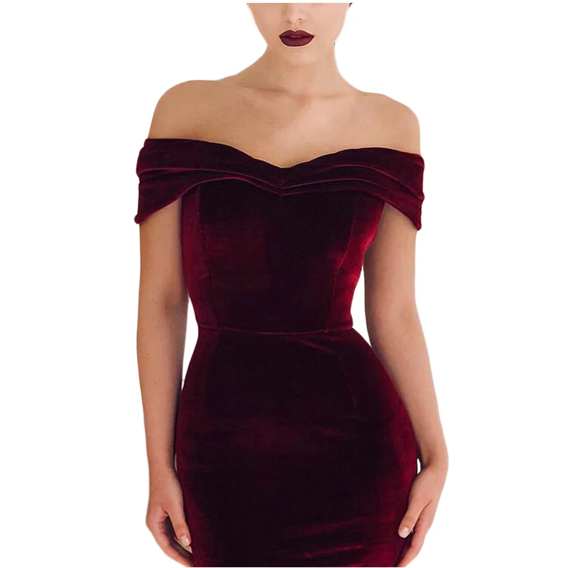 2019 новые женские велюровые платья осенние с открытыми плечами бордовые v