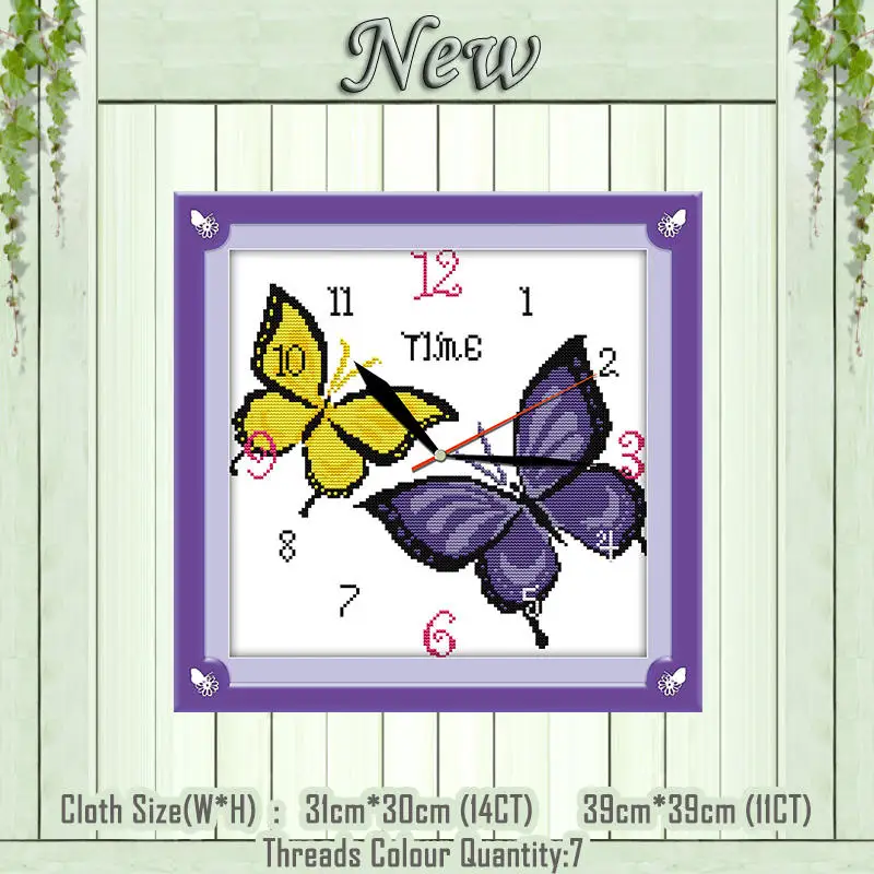 Butterfly clock Поросенок, собака, кошка, часы, лицо, животное, Декор, живопись, счетный напечатанный на холсте, рукоделие, Набор для вышивки, DMC 11CT, 14CT, наборы для вышивки крестиком - Цвет: Butterfly clock