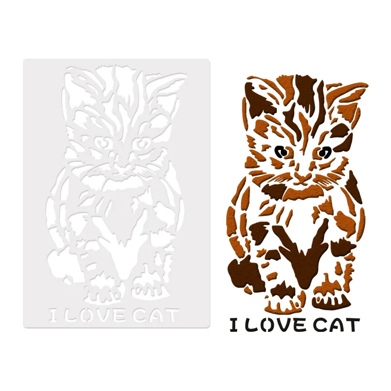 26*18 см DIY Craft I Love Cat Design Layering трафареты для настенной живописи Ткань Живопись