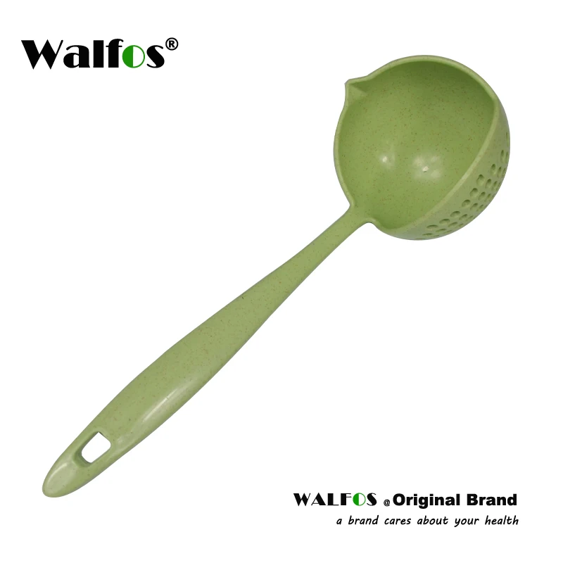 WALFOS пищевая 2 в 1 длинная ручка ложка для супа ложки для каши ковшовый дуршлаг с фильтром столовые приборы кулинарные кухонные принадлежности - Цвет: WALFOS Green