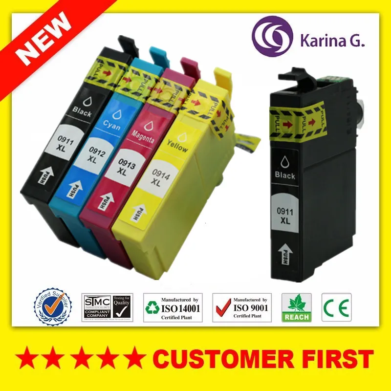 Картридж для принтера Epson Stylus CX5505 C90 CX5500 5 шт. (1 комплект + 1BK) совместим с T0911 T0912 T0913