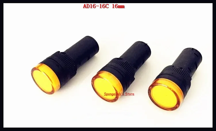 20 шт./лот AC/DC 12V 24V 110V AC220V желтая стандартная 16mm Размер крепления светодиодный