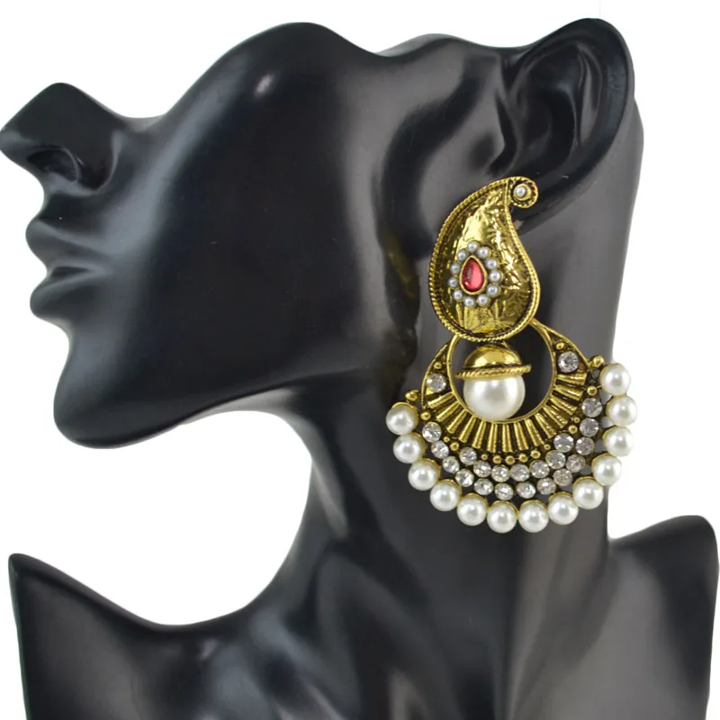 Античные золотые индийские серьги Jhumki Jhumka с искусственным жемчугом, винтажные Стразы, корейская мода, свадебные украшения, подарки