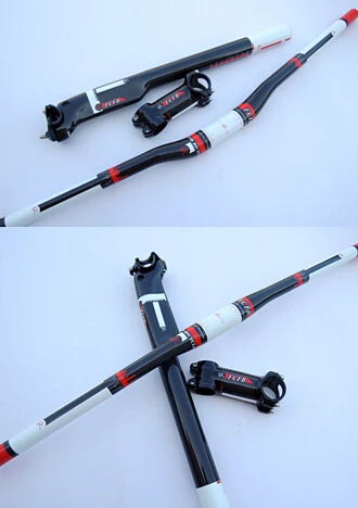 

new arrive FCFB FW white red carbon fibre mountain handlebar set Stem Carbon seatpost handlebar road bike free shipping