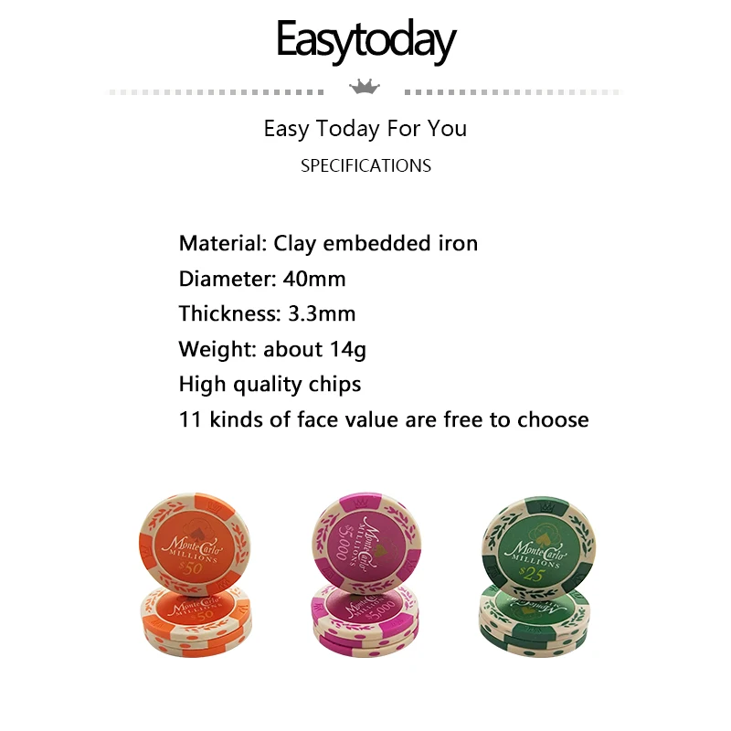 Easytoday 25 шт./компл. набор глиняных фишек для покера встроенные железные монеты