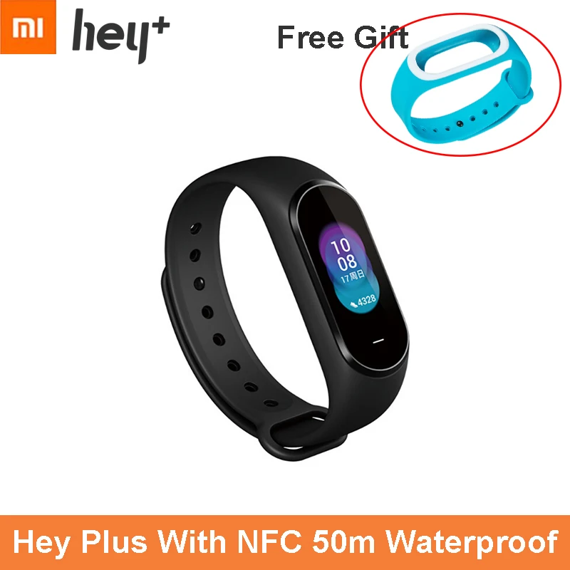 Add Free Blue Дополнительный Бесплатный Ремешок Xiaomi Hey Plus 1S Smartband 0,95 дюймов AMOLED цветной экран встроенный многофункциональный NFC пульсометр Hey - Color: Add Free Blue