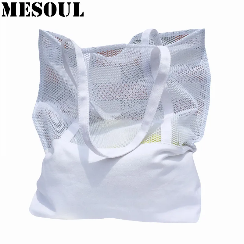 Летняя пляжная сумка Женская холщовая большая на плечо модная сетчатая