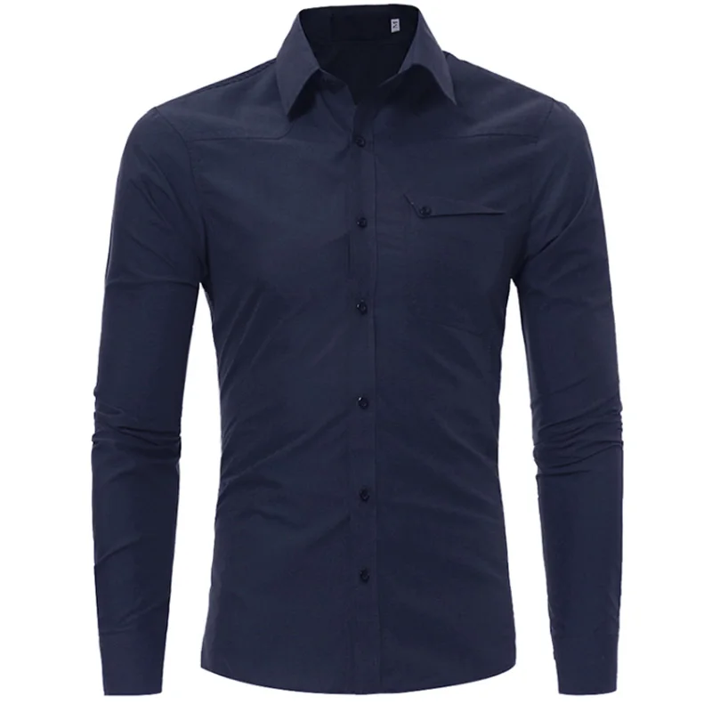 New Autumn Fashion Brand Men Clothes Slim Fit Long Sleeve Shirt Pocket Cotton Casual Social Plus Size M-4XL | Мужская одежда