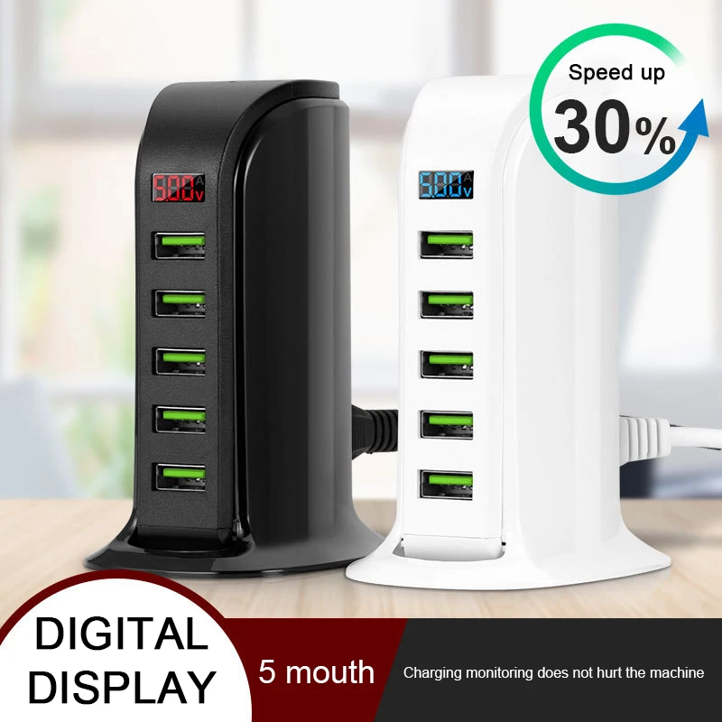 5 портов usb-хаб светодиодный дисплей зарядное устройство EU/US Plug мульти док-станция для зарядки с USB универсальный мобильный телефон настольное настенное зарядное устройство для дома
