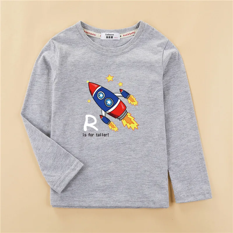 Gray1 Футболка с рисунком планеты и космоса; детская хлопковая футболка с длинными рукавами; повседневная одежда с круглым вырезом для маленьких мальчиков; топы для мальчиков; модная детская одежда; tshi - Цвет: Gray1