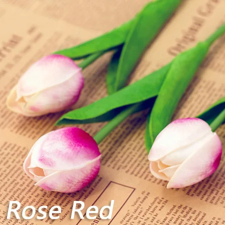 Rose Red Tulips Разноцветный искусственный букет тюльпанов, белый/красный/розовый/желтый, настоящий букет тюльпанов для дома, гостиной, украшения Tulipe - Цвет: Rose Red Tulips