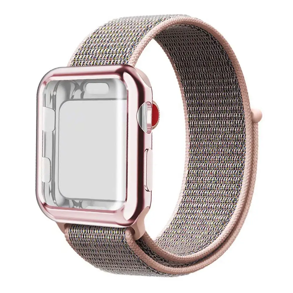 pink Спортивный ремешок+ чехол для apple watch 38 мм 42 мм 40 мм 44 мм чехол для apple watch защита экрана iWatch 4 3 2 1 Спортивный Браслет - Цвет ремешка: pink
