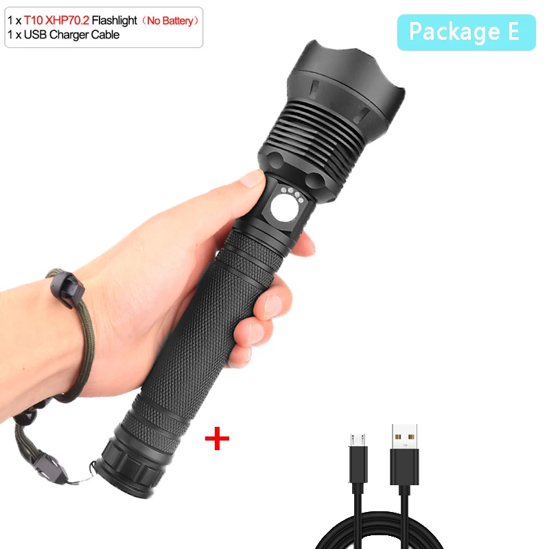 Package E Самая мощная лампа xhp70.2 самый мощный фонарик usb Zoom СВЕТОДИОДНЫЙ Фонарь xhp70 xhp50 18650 или 26650 батарея Лучший Отдых на природе - Испускаемый цвет: Package E