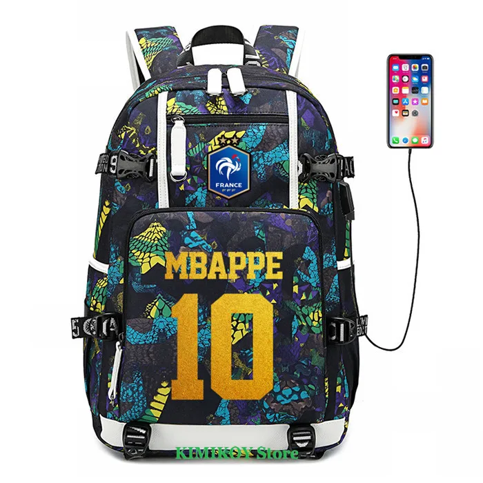 Футболист MBAPPE Neymar GRIEZMANN рюкзак 7 школьные сумки usb зарядка ноутбук Водонепроницаемый путешествия холст сумки большой емкости - Цвет: MBAPPE6