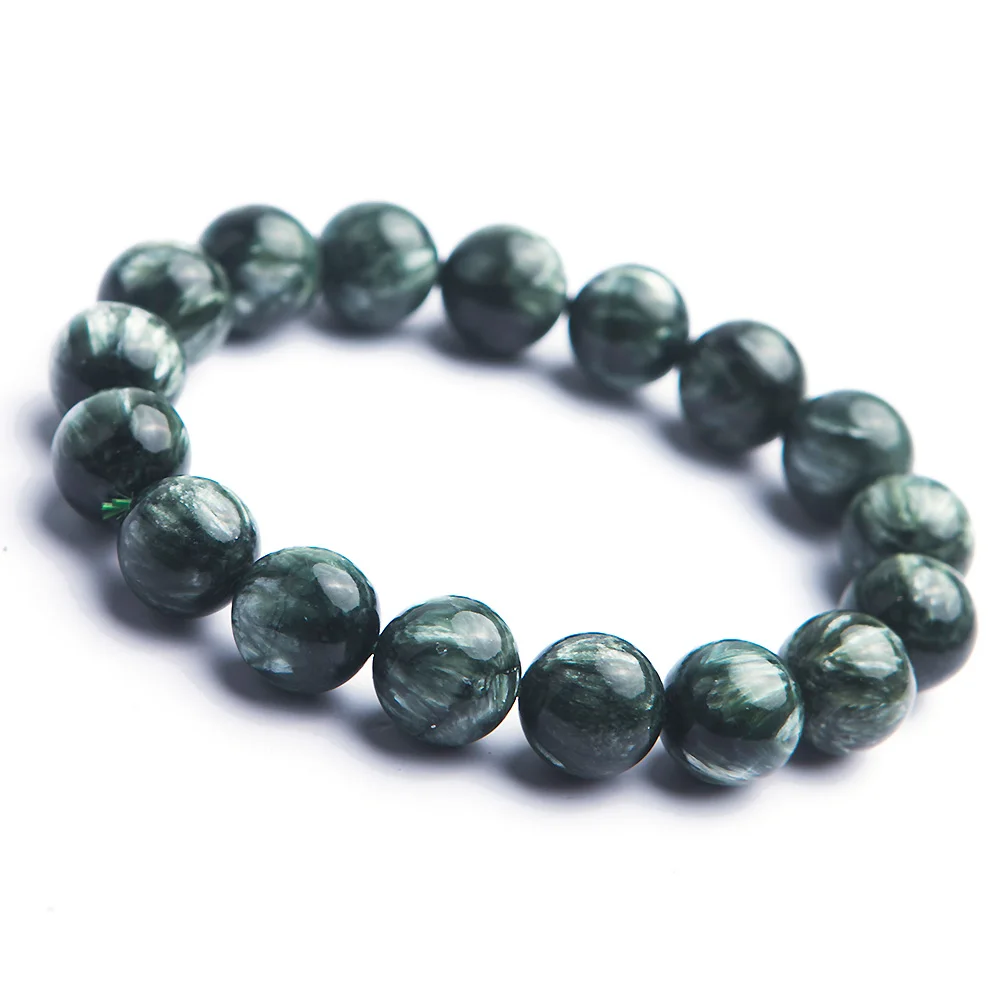 

13mm Genuine Natural Gems Green Seraphinite Round Beads Women Men Healing Stone Stretch Bracelets