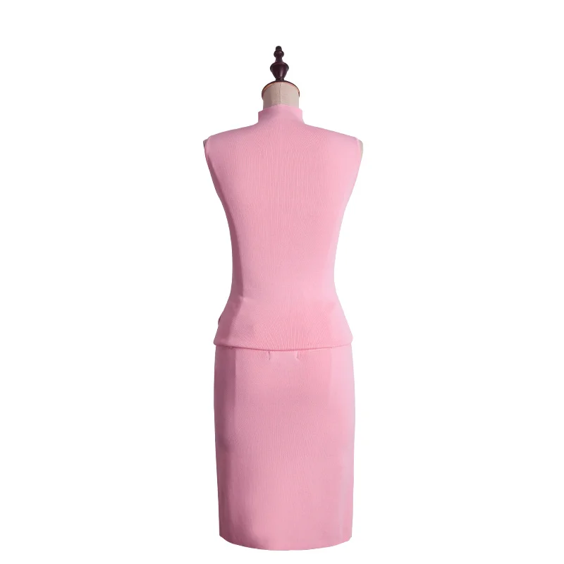 Hot Sale 2018 New fashion Knit Suit Sexy Sleeveless Underwear Sweater Shirt + Package Hip Skirt Hit Color Two Sets Of Women