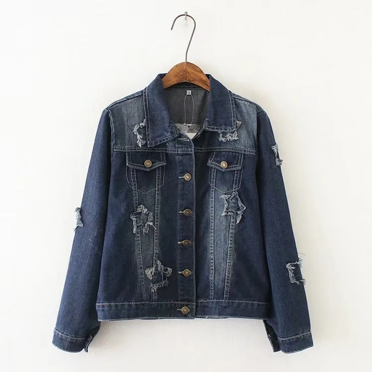 Женская джинсовая куртка с длинными рукавами LXMSTH 3XL 4XL 5XL Повседневная большого
