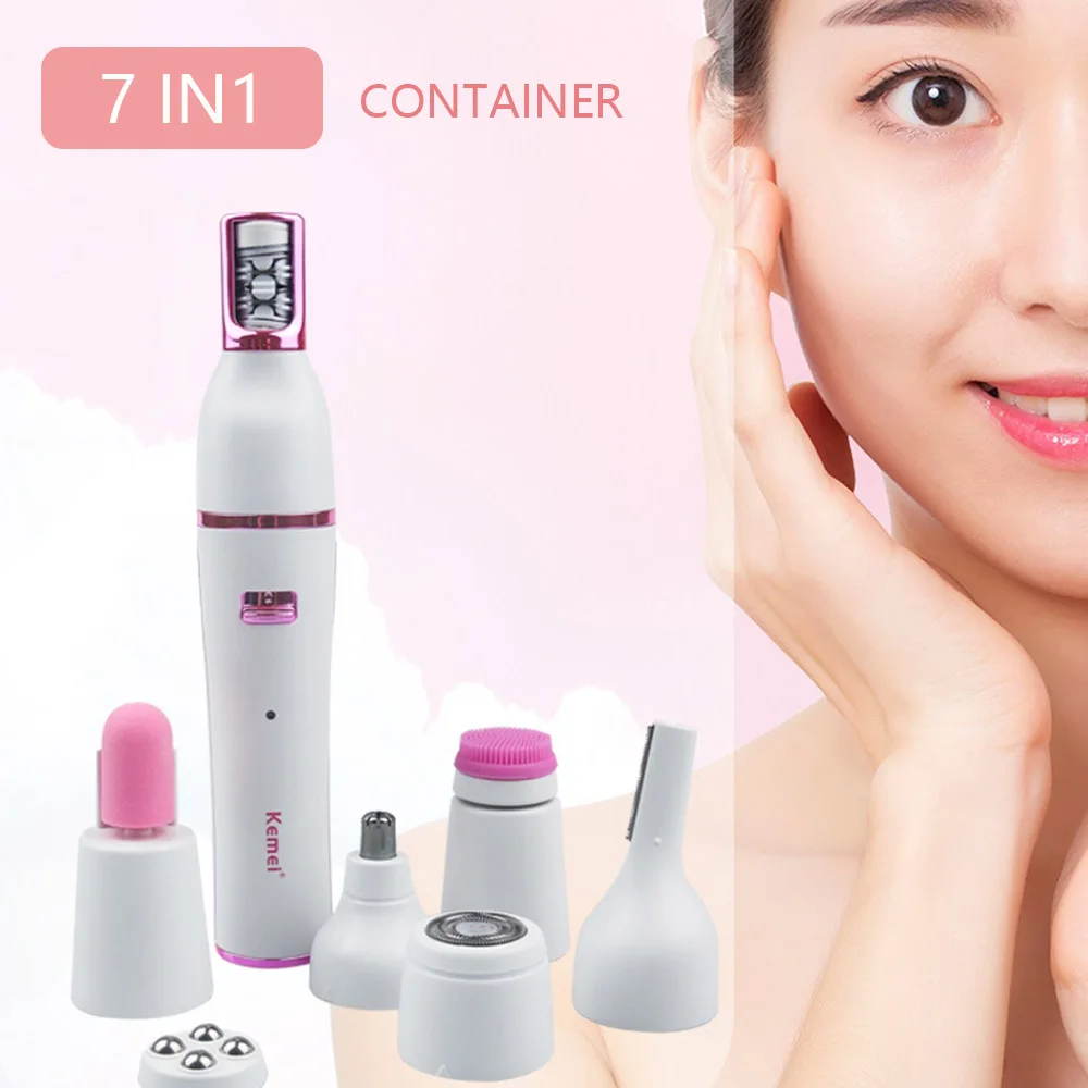 

7 In1 Wet Dry Women Shaver Female Epilator Shaving Machine Lady Hair Removal Eyebrow Nose Trimmer, Bikini, Leg, Underarms