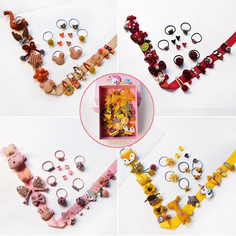 24pcs/lot Children girls hair Accessories Headwear Gift box Ribbon Bow Rabbit Hair clip ties Princess Crown barrette | Детская одежда и