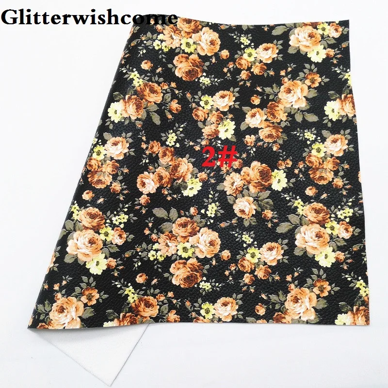 2 Glitterwishcome 30X134 см мини рулон синтетическая кожа, печатные цветы розы, искусственная ткань из искусственной кожи винил для бантов, GM022 - Цвет: 2