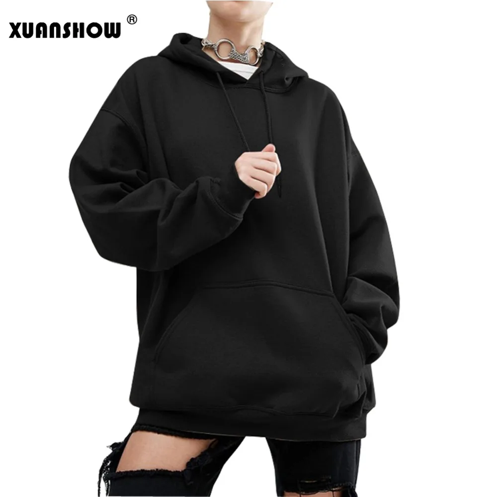 XUANSHOW/осенние женские толстовки с длинным рукавом однотонные Harajuku пуловеры
