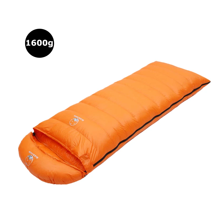 1600g Orange Зимний теплый взрослый обычный спальный мешок из 95% белого гусиного пуха с капюшоном для альпинизма, походов - Цвет: 1600g Orange