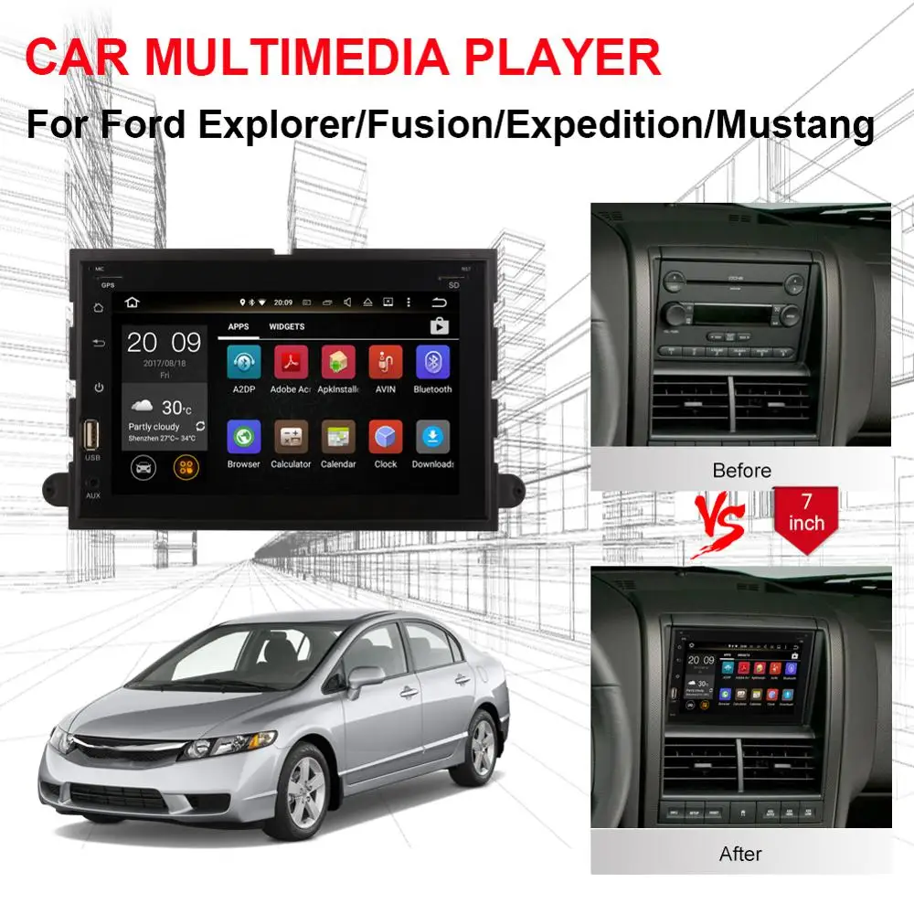 Android 8 0 Full Touch 7 ''LCD Автомобильный DVD GPS навигация для Ford Fusion/Explorer/F150/Edge/Expedition 2006 2009