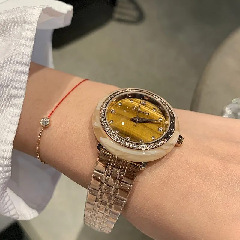 

Luxury Women's Watches Amber dial Rose Gold Watches Women Fashion Rhinestone Full Steel Ladies Metal Watch relogio feminino