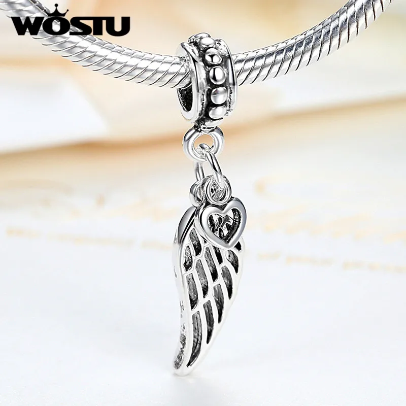 Wostu хит продаж крылья ангела и сердце винтажный Шарм посеребренные бусины
