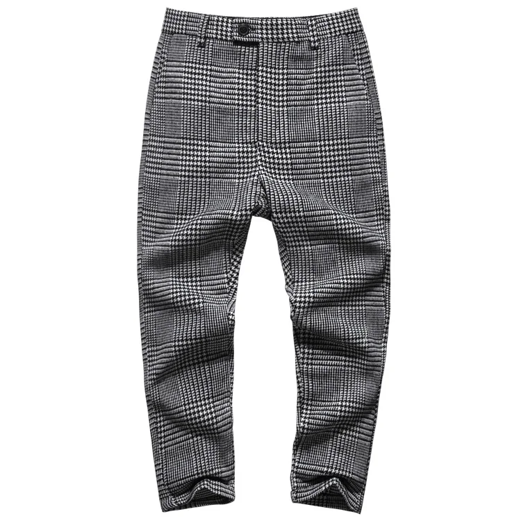 Новая зимняя мужская повседневная серая Клетчатая Шерстяная пуговица тонкие Стрейчевые длинные штаны мужские брюки Итальянский стиль модный бренд дизайн K681-2