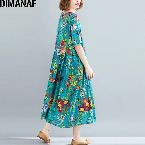 Ya909CN DIMANAF размера плюс, женское пляжное платье, летний сарафан, хлопковое женское платье, женское длинное платье с цветочным принтом, свободное, большой размер 5XL 6XL - Цвет: Ya909CN
