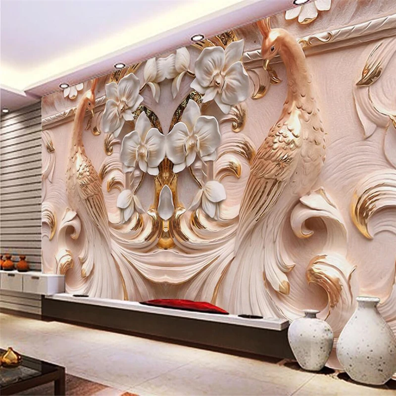 Большой рельефный фон с изображением павлина бабочки орнамент настенная