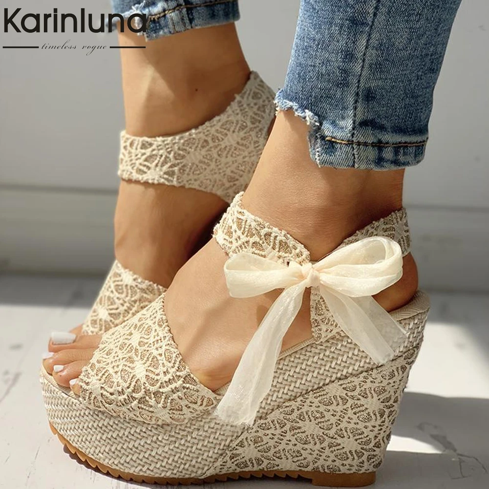 INS Hot Lace Leisure Women Wedges Heeled Shoes 2019 Summer Sandals Party Platform High Heels Woman | Обувь