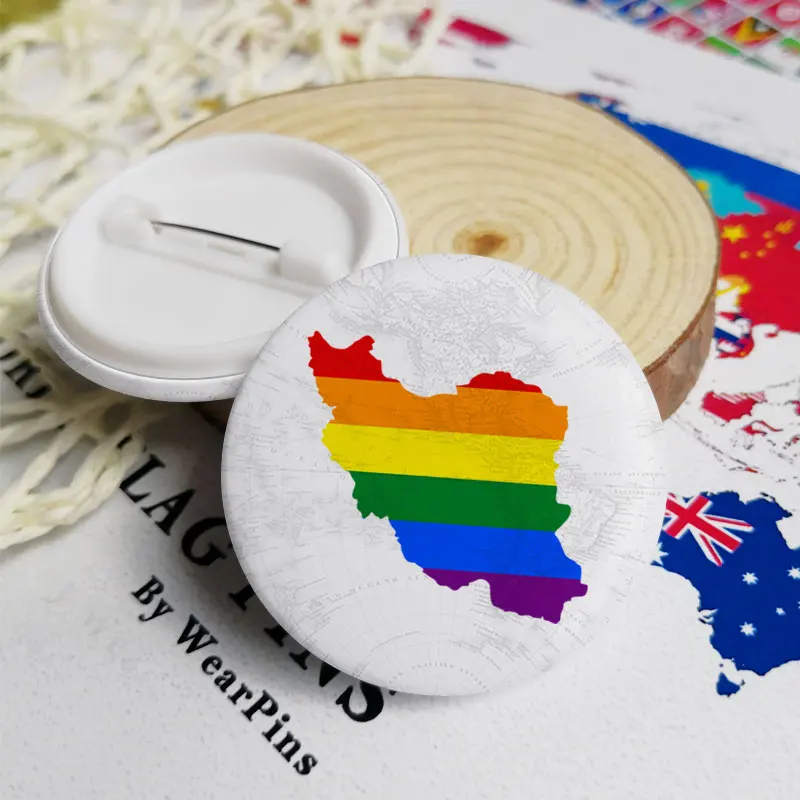 Iran Flag Map Tin Button Pins LGBT Gay Rainbow Pride Badges | Украшения и аксессуары