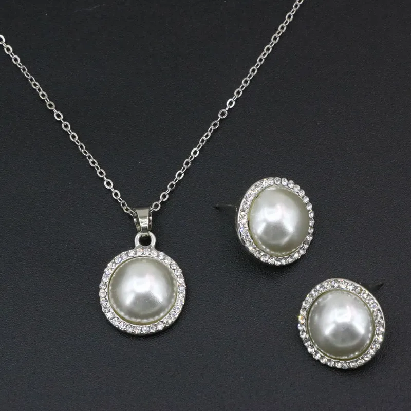 New Women's Round Simulated-Pearl Necklace Stud Earring Jewelry Set Silver-Color Gold Colors Chain Earrings 18inch B3407 | Украшения и