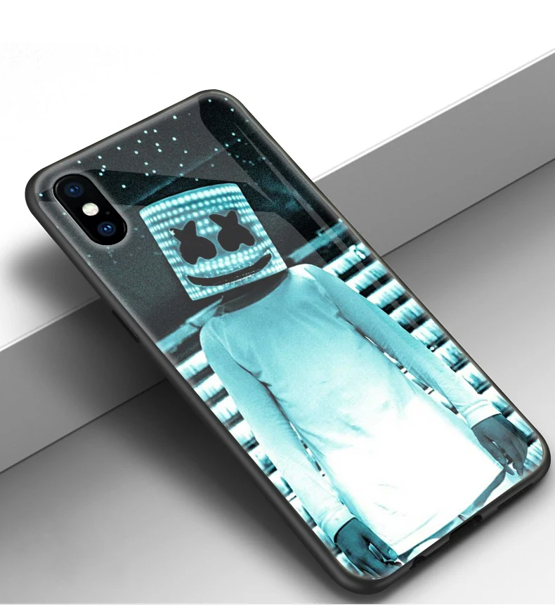 Закаленное стекло мягкий ТПУ чехол для телефона iPhone 6 S 7 8 s plus MAX XR XS X10 Marshmello dj