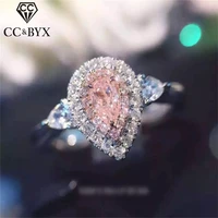 cc fine jewelry rings for women fashion pink water drop love engagement bride wedding gift ring anillo cc585