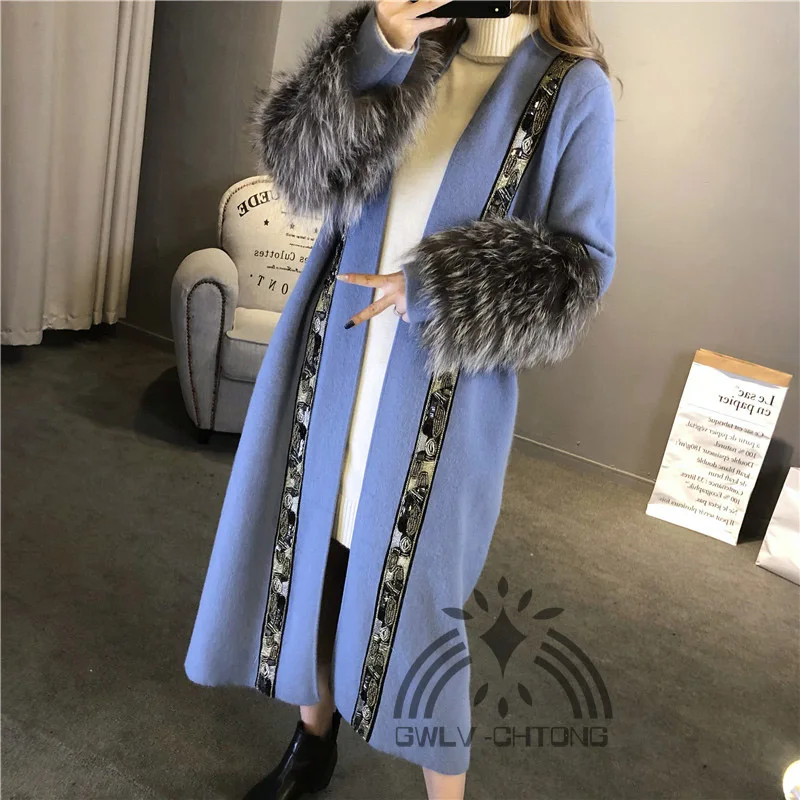 NEW women knitted mink cashmere sweater with fox fur sleeve fashion coat jacket cardigans |