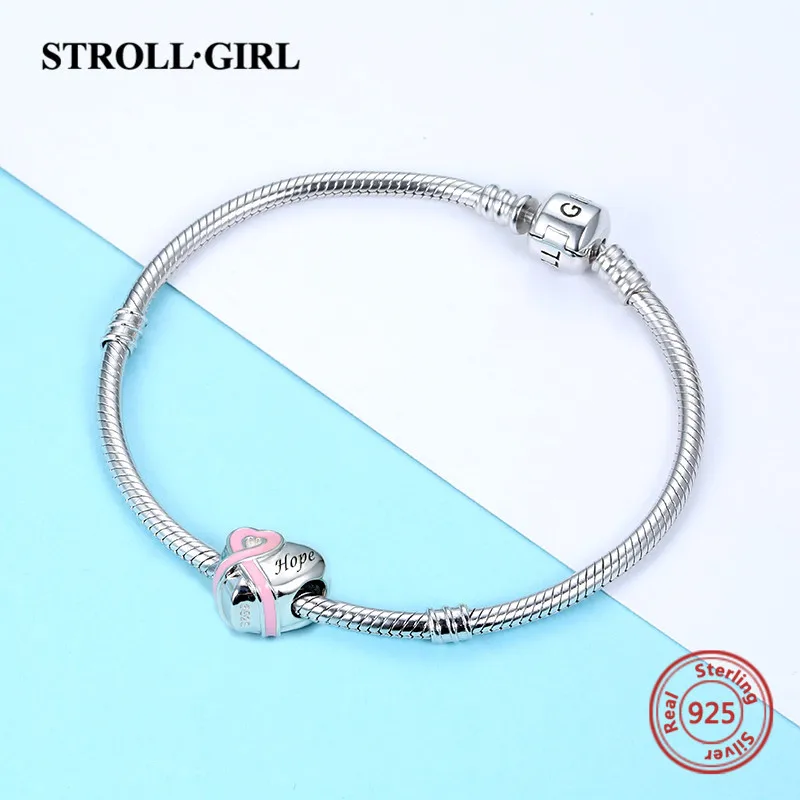 Strollgirl, бусины из стерлингового серебра 925, пояс в форме сердца, розовая эмалированная подвеска, подходит для браслета Pandora, сделай сам, изготовление ювелирных изделий для женщин, подарок