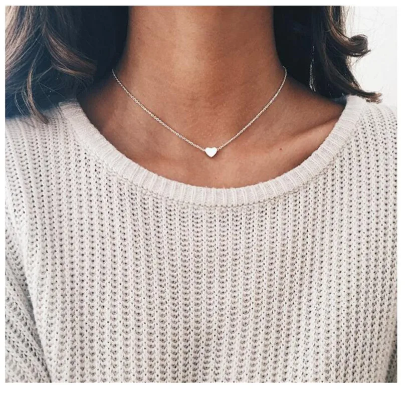 AMADER 2019 Новый Золотой посеребренный маленький Сердце ожерелье s Bijoux для женщин