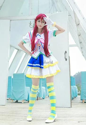 Милый! Солнечный свет! Aqours Jumping Heart Sakurauchi Riko Костюм Форма моряка платье наряд Аниме