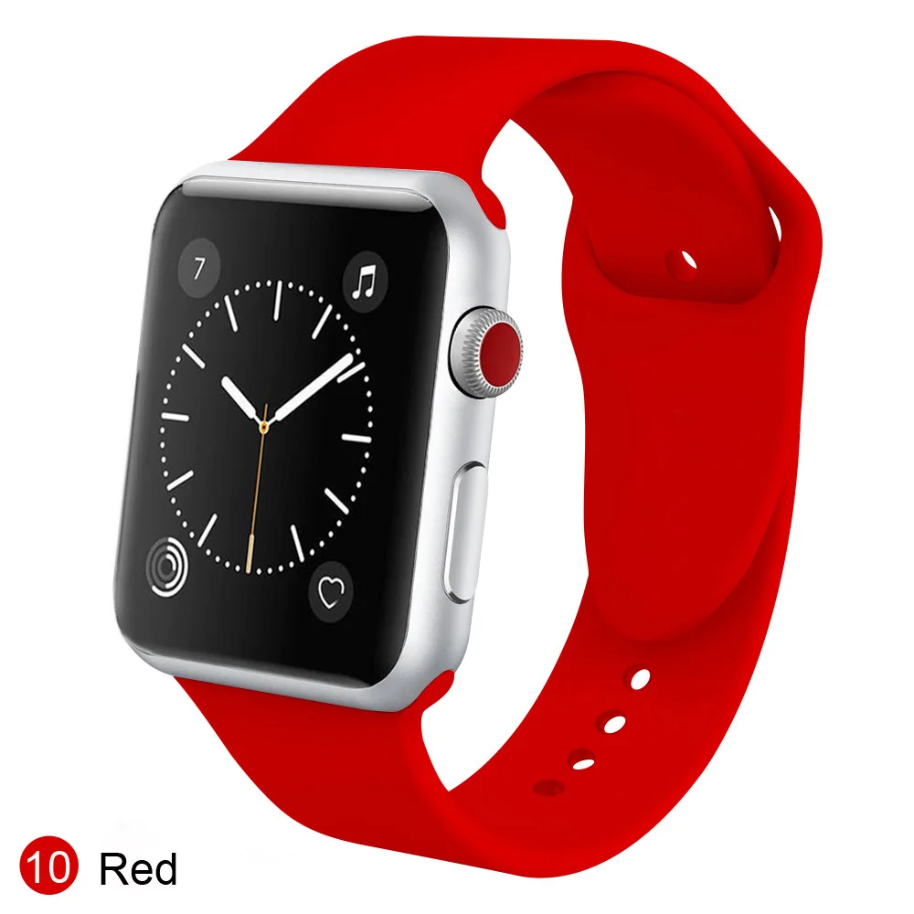 10 Спортивный силиконовый ремешок для наручных часов iWatch 1/2/3/4 ремешки для Apple Watch 38 мм, 40 мм, 42 мм, длина-44 мм, ремешок для смарт-часов браслет для Для женщин Для мужчин - Цвет ремешка: 10