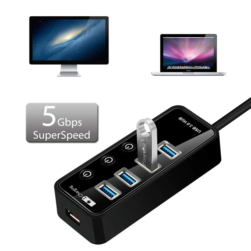 Разветвитель адаптер для Macbook ПК планшета usb хаб портов USB 3 0 с вилкой питания ЕС